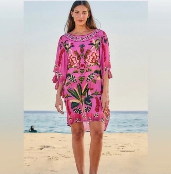 New Farm Rio Pink Leopard Forest Swim Beach Pool Cover-Up Dress Medium NWT - Picture 6 of 14